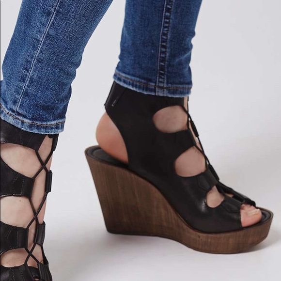 Made in Italy Leather Platform Wooden Wedge Sandal - Picture 3 of 7